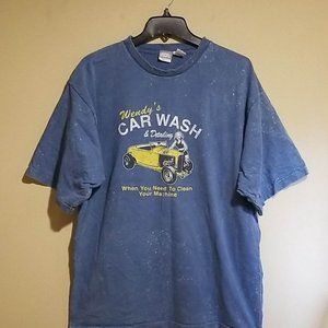 Wendy's Car Wash and Detailing Graphic Vintage Look Blue T-Shirt Men's Size XL